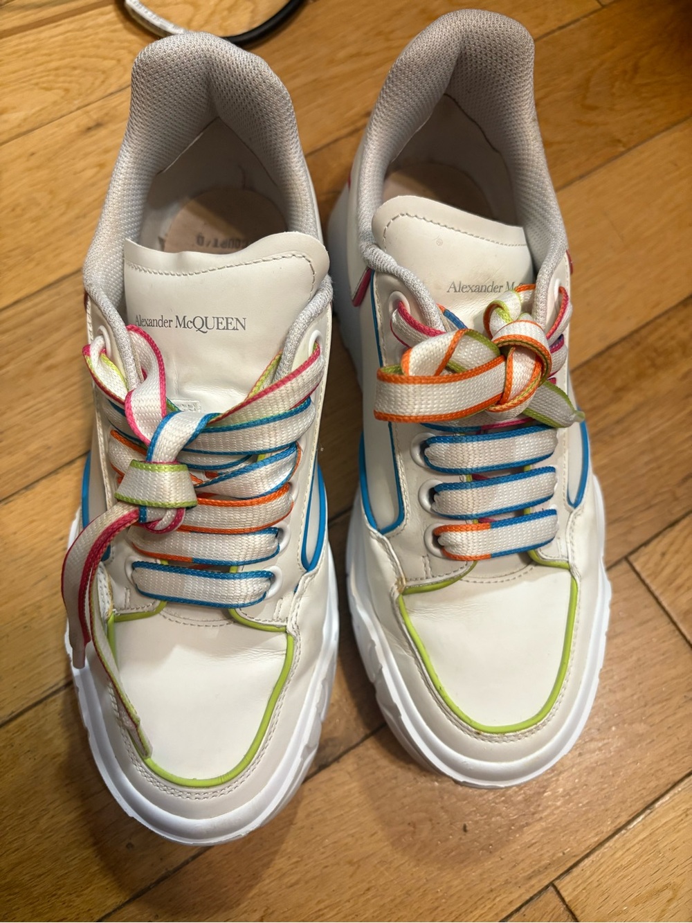Alexander McQueen White Sneakers with Neon Rainbow Trim